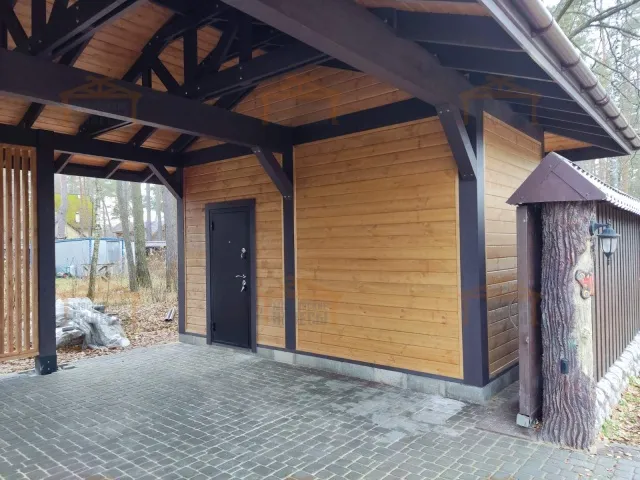 Навес для двух машин с хозблоком ЛЕСНОЙ — Фото 4