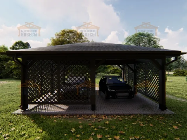 Деревянный навес для двух авто ЛАМБЕРИ — Фото 3