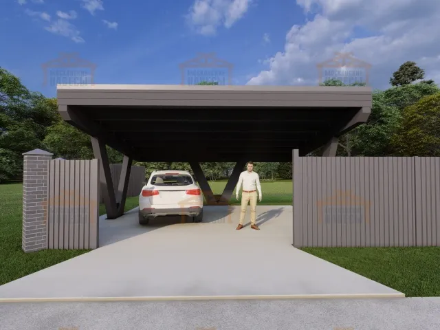 Односкатный навес для двух авто ХАЙТЕК — Фото 12