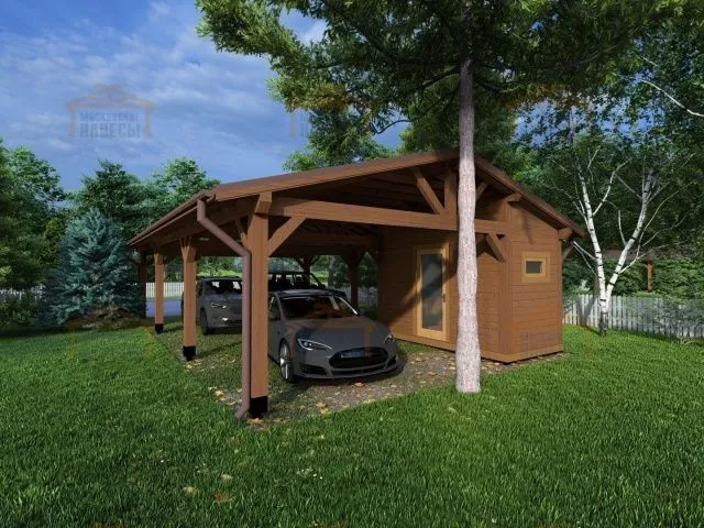 Навес для трех машин c хозблоком ТРИО XL — Фото 4