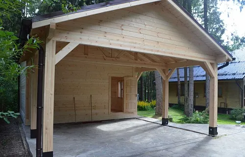 Деревянный навес для двух машин с каркасным домиком ОЛИМП — Фото 11