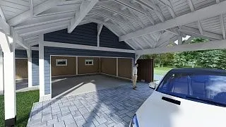 Навес для двух машин с хозблоком ГОРКИ - миниатюра