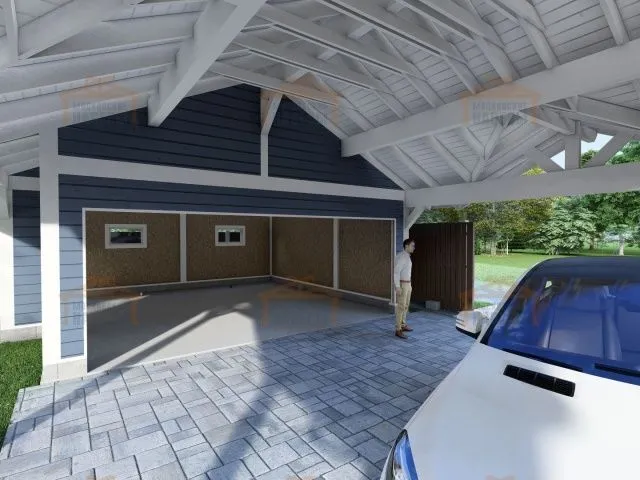 Навес для двух машин с хозблоком ГОРКИ — Фото 6