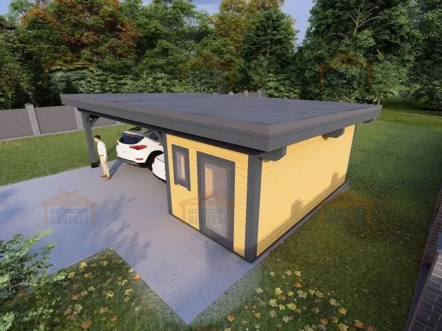 Навес для двух машин с хозблоком ФЛЭТ 2.0 — Фото 2