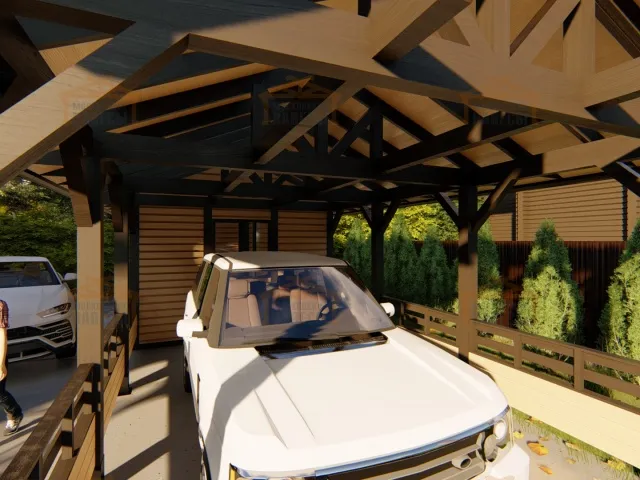 Навес для двух машин с хозблоком ГОРКИ — Фото 4