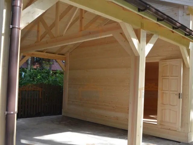Деревянный навес для двух машин с каркасным домиком ОЛИМП — Фото 2