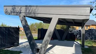 Односкатный навес для двух авто ХАЙТЕК - миниатюра