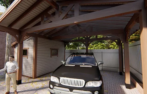 Навес для двух автомобилей с хозблоком АРАРАТ — Фото 4