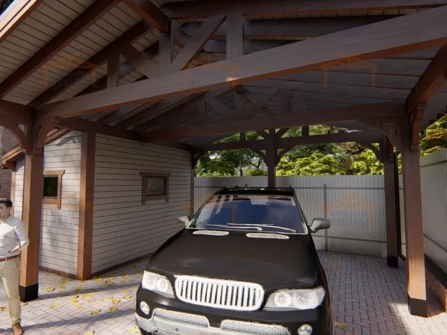 Навес для двух автомобилей с хозблоком АРАРАТ — Фото 4