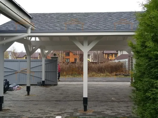 Деревянный навес для двух авто ОСТРОВ — Фото 3