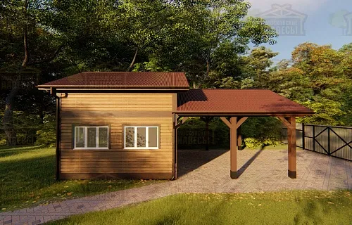 Деревянный навес для двух машин с каркасным домиком ОЛИМП — Фото 13