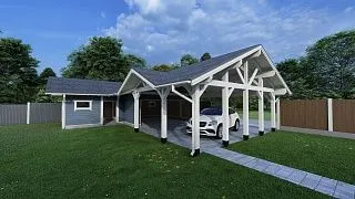 Навес для двух машин с хозблоком ГОРКИ - миниатюра