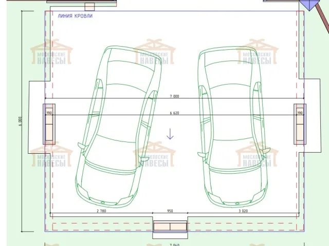 Односкатный навес для двух авто ХАЙТЕК — Фото 10