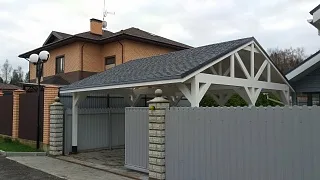 Деревянный навес для двух авто ОСТРОВ - миниатюра