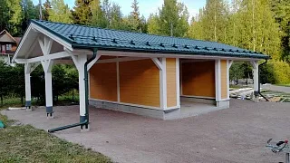 Навес для двух автомобилей с гаражом ТАЕЖНЫЙ - миниатюра