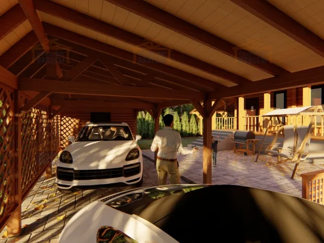 Деревянный навес для двух авто с хозблоком ЗЕНИТ — Фото 7