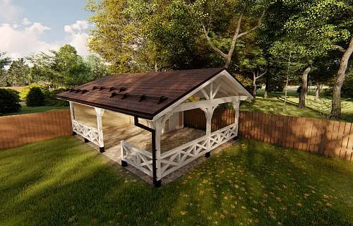 Навес для двух машин с хозблоком ГОРКИ-2 — Фото 4