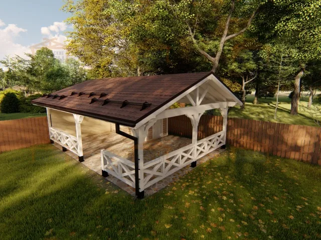 Навес для двух машин с хозблоком ГОРКИ-2 — Фото 4