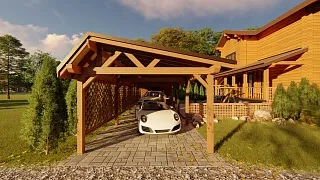 Деревянный навес для двух авто с хозблоком ЗЕНИТ - миниатюра