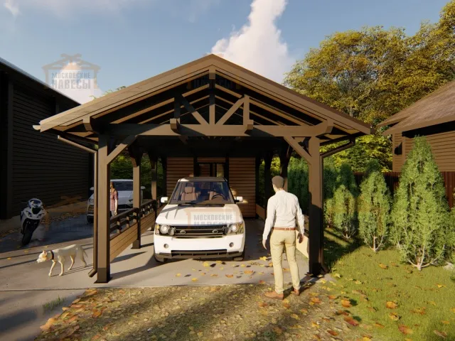 Навес для двух машин с хозблоком ГОРКИ — Фото 3