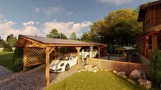 Деревянный навес для двух авто с хозблоком ЗЕНИТ - миниатюра