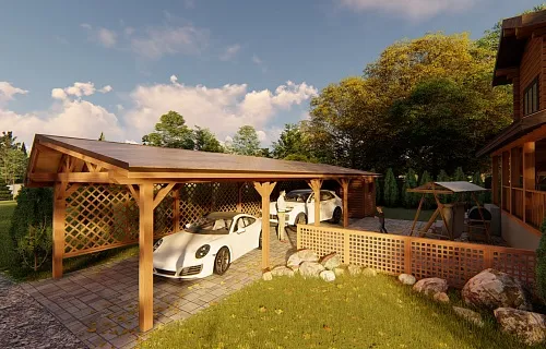 Деревянный навес для двух авто с хозблоком ЗЕНИТ — Фото 4