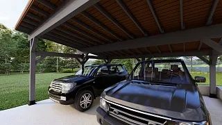 Деревянный односкатный навес для двух авто МОНБЛАН - миниатюра