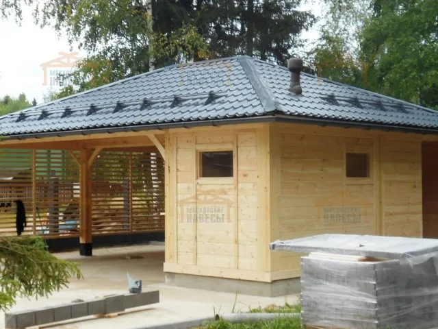 Деревянный навес для машин с хозблоком ЛИНКОЛЬН — Фото 2