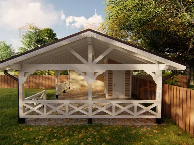 Навес для двух машин с хозблоком ГОРКИ-2 — Фото 5