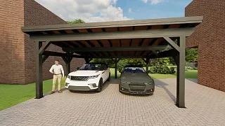 Деревянный односкатный навес для двух авто МОНБЛАН - миниатюра