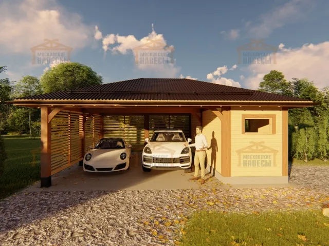 Деревянный навес для машин с хозблоком ЛИНКОЛЬН — Фото 7