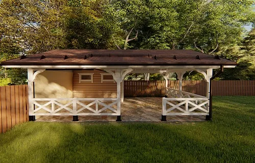 Навес для двух машин с хозблоком ГОРКИ-2 — Фото 3