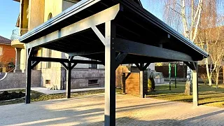 Деревянный односкатный навес для двух авто МОНБЛАН - миниатюра