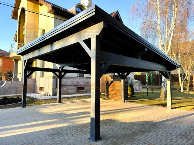 Деревянный односкатный навес для двух авто МОНБЛАН — Фото 9