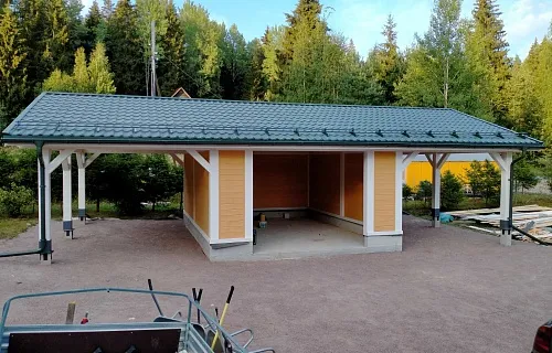 Навес для двух автомобилей с гаражом ТАЕЖНЫЙ — Фото 2