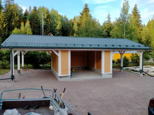 Навес для двух автомобилей с гаражом ТАЕЖНЫЙ — Фото 2
