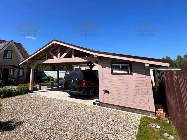 Навес для двух автомобилей с хозблоком КАРЕЛИЯ — Фото 1