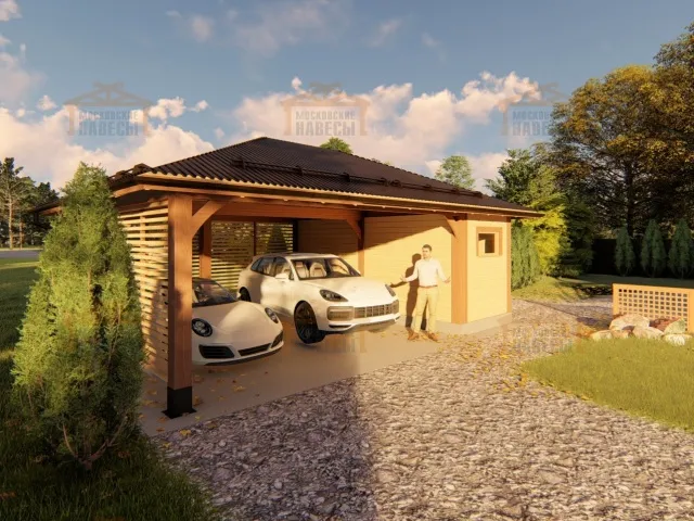 Деревянный навес для машин с хозблоком ЛИНКОЛЬН — Фото 8