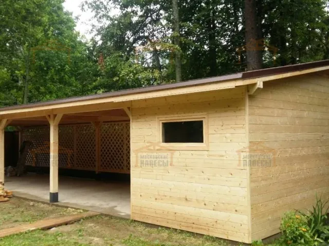 Деревянный навес для двух авто с хозблоком ЗЕНИТ — Фото 2