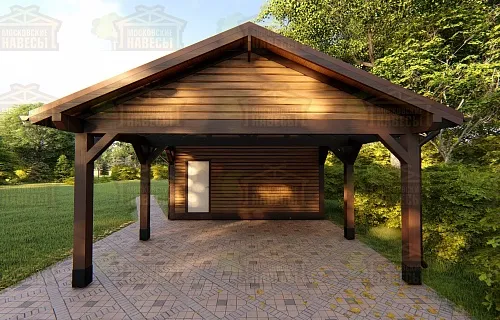 Деревянный навес для двух машин с каркасным домиком ОЛИМП — Фото 12