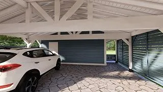 Навес для трех авто с хозблоком СОНАТА - миниатюра