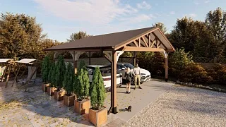 Деревянный навес для двух авто СМАРТВИЛЛЬ - миниатюра