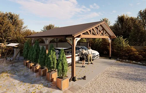 Деревянный навес для двух авто СМАРТВИЛЛЬ — Фото 9