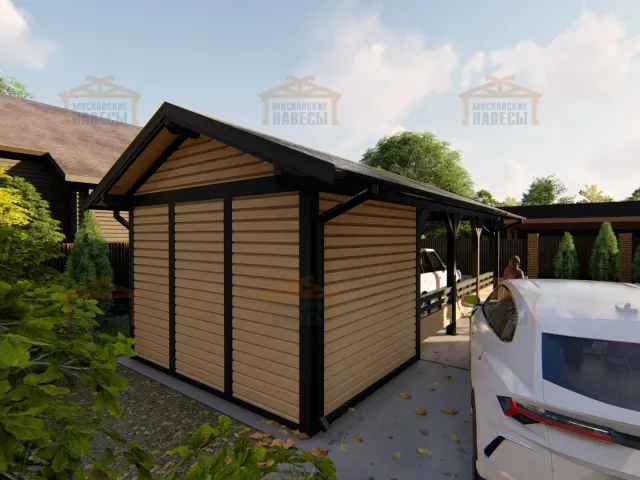 Навес для двух машин с хозблоком ГОРКИ — Фото 10