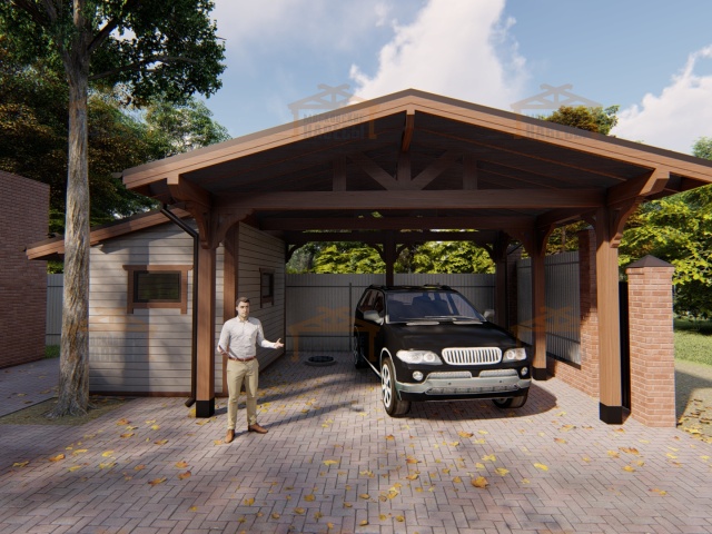 Навес для двух автомобилей с хозблоком АРАРАТ — Фото 2