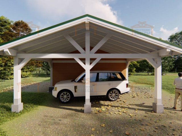 Навес для двух автомобилей с гаражом ТАЕЖНЫЙ — Фото 7