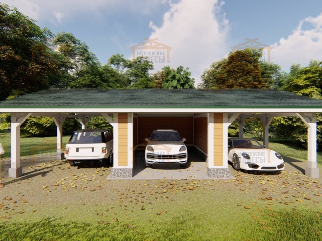 Навес для двух автомобилей с гаражом ТАЕЖНЫЙ — Фото 6