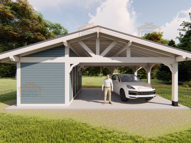 Навес для двух автомобилей с хозблоком БАВАРИЯ MAXI — Фото 10