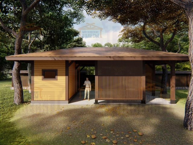 Навес для двух машин с хозблоком ЛЕСНОЙ — Фото 9