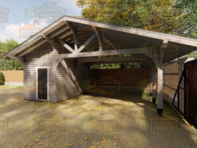Навес для двух автомобилей с хозблоком КОНСУЛ — Фото 5